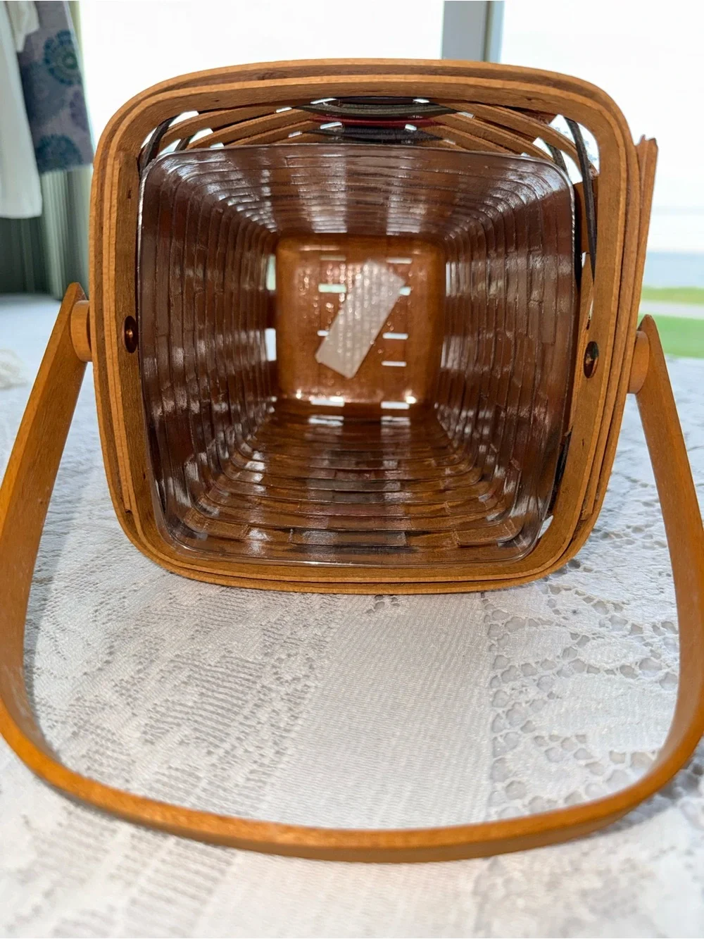 Vintage 1999 Longaberger Handwoven Pencil Basket USA Accent Weave Plastic Liner⁠